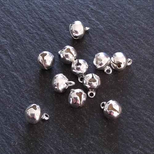 20 or 100 Bright Silver 8mm Brass Bells Bell Charms 10x8mm - ContentedCatz