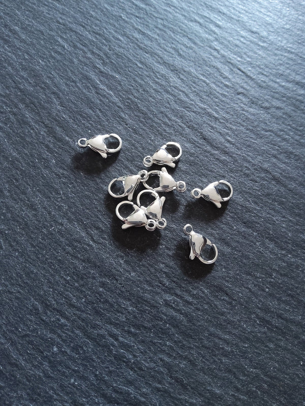 5 or 25 Genuine 925 Sterling Silver Plated 12mm Stainless Steel Lobster Clasps 12x7mm - ContentedCatz