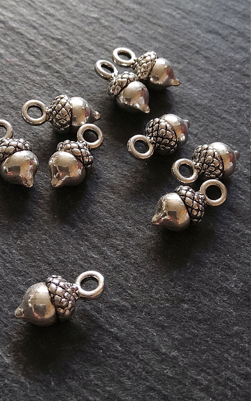 10 or 50 Acorn Charms Antique Silver Tone 14x7mm Nickel FREE - ContentedCatz