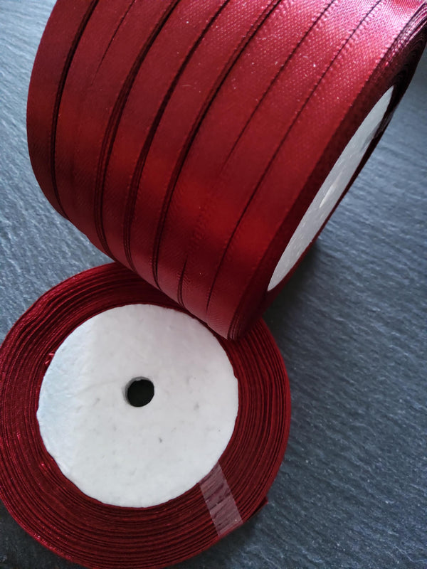 Single Face Wine Red Satin Polyester Ribbon 1/4 inch (6mm) approx. 23m/roll - ContentedCatz