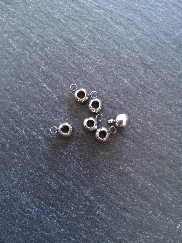 6 or 30 Stainless Steel Bail Beads Smooth Plain 9x6x4mm with 3mm Hole - ContentedCatz