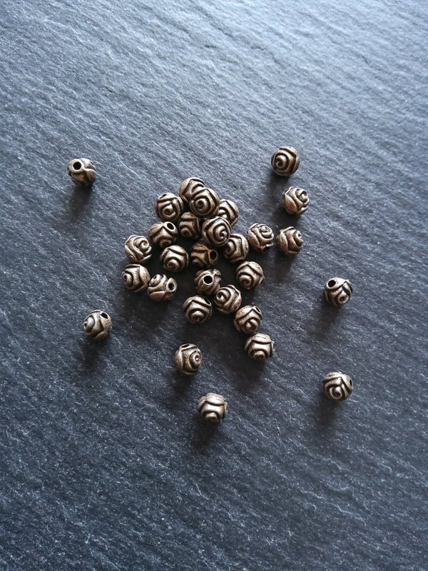 40 or 200 Round Rose Beads 5mm Antique Bronze Tone Alloy - ContentedCatz