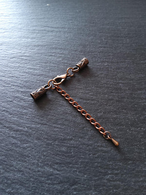 5 or 25 Antique Copper Patterned End Cap Sets for 3mm Cord Necklaces with Extender Chain (3.5mm end caps)