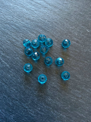 50 Clear Teal Faceted 8mm Glass Beads 8x6mm