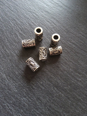 6 or 30 Nauthiz ᚾ Rune Beads Elder Futhark Antique Silver Tone 13x8mm. Large 4.7mm Hole