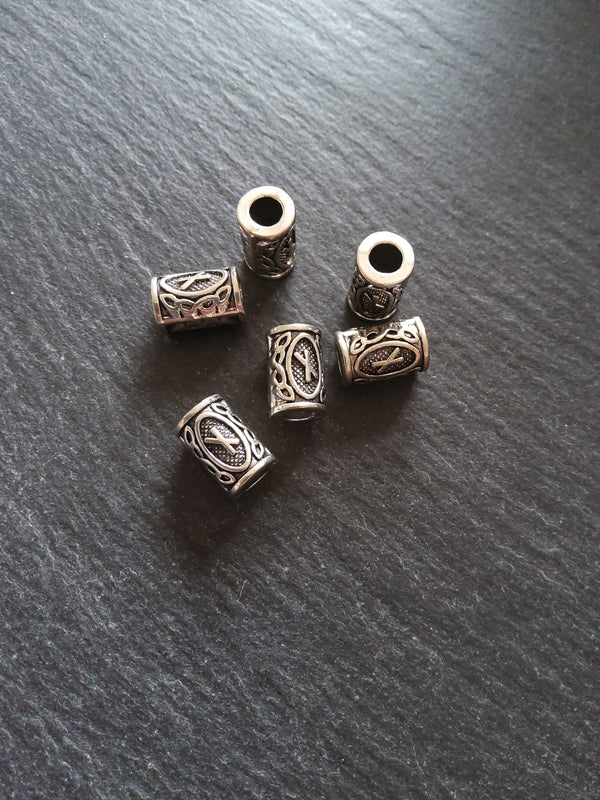 6 or 30 Nauthiz ᚾ Rune Beads Elder Futhark Antique Silver Tone 13x8mm. Large 4.7mm Hole