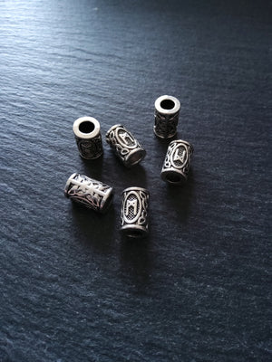 6 or 30 Mannaz ᛗ Rune Beads Elder Futhark Antique Silver Tone 13x8mm. Large 4.7mm Hole