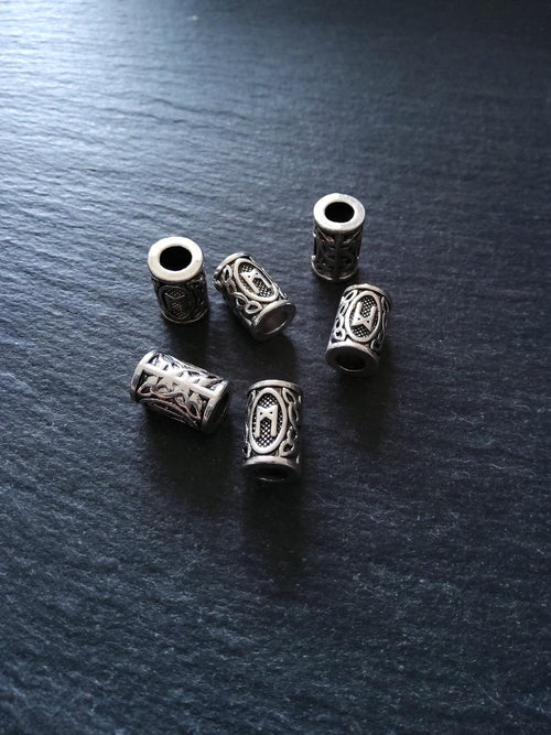 6 or 30 Mannaz ᛗ Rune Beads Elder Futhark Antique Silver Tone 13x8mm. Large 4.7mm Hole