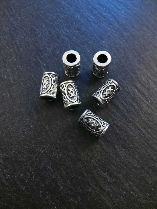 6 or 30 Ing ᛝ Inguz or Ingwas Rune Beads Elder Futhark Antique Silver Tone 13x8mm. Large 4.7mm Hole
