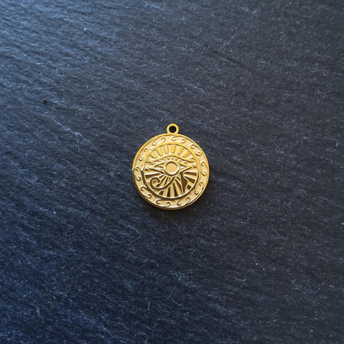 2 or 10 Eye of Ra Charms 18K Gold Plated Stainless Steel 20x18x1.4mm