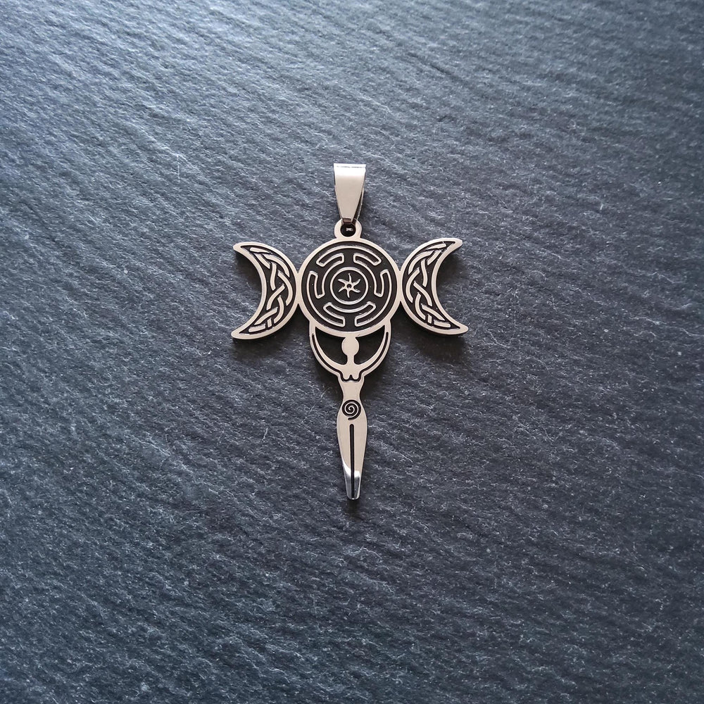 Stainless Steel Hecate Triple Moon Goddess Pendant Hecate's Wheel 44x32x1.4mm
