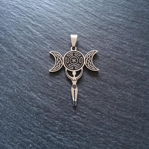 Stainless Steel Hecate Triple Moon Goddess Pendant Hecate's Wheel 44x32x1.4mm