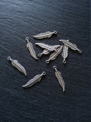 10 or 50 Antique Silver Tone Feather Charms 27x7mm - ContentedCatz
