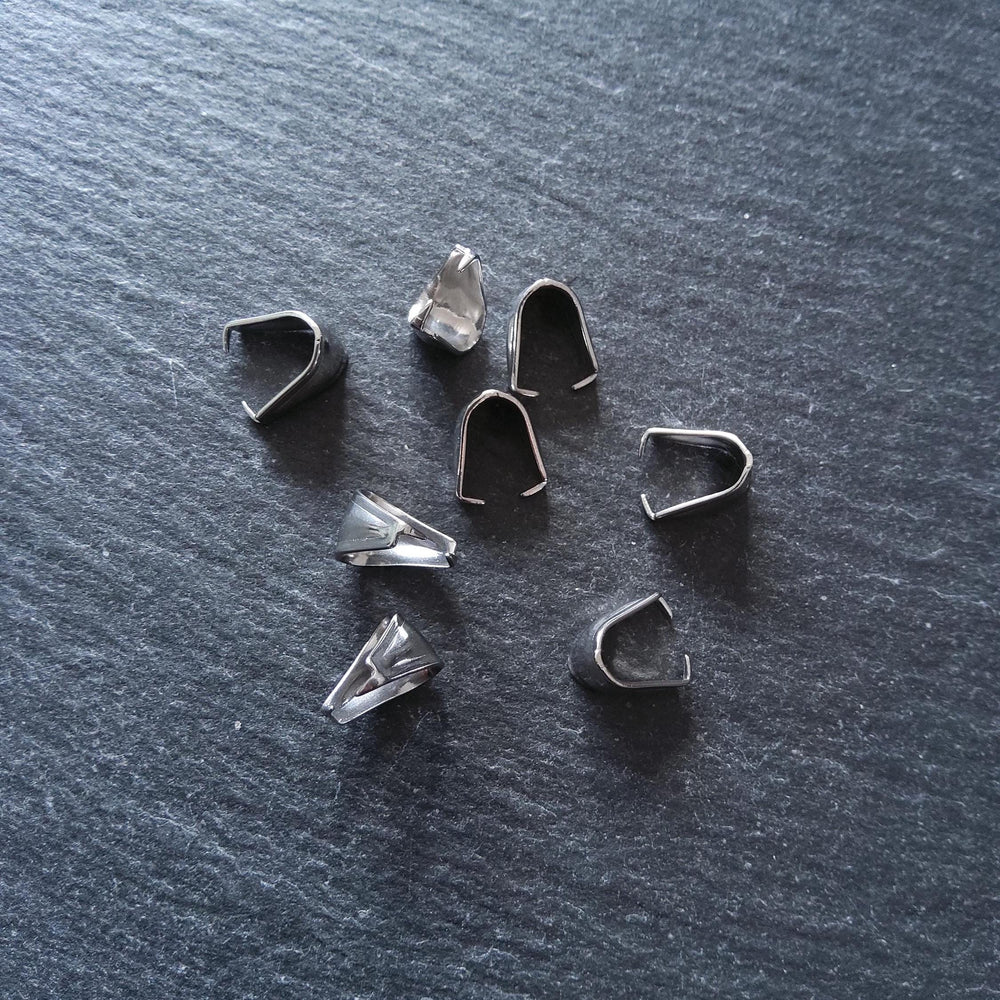 10 or 50 Stainless Steel Pinch Bails for Pendants 9.7x9x6.5mm