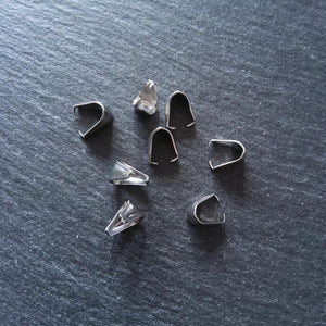 10 or 50 Stainless Steel Pinch Bails for Pendants 9.7x9x6.5mm