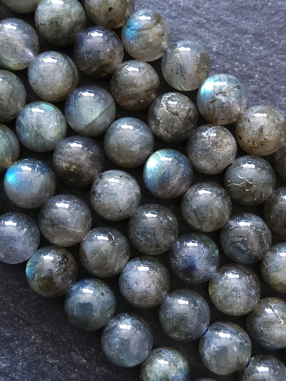 6.5mm Grade AA Natural Medium Grey Labradorite Gemstone Beads Full 15.5 inch strand