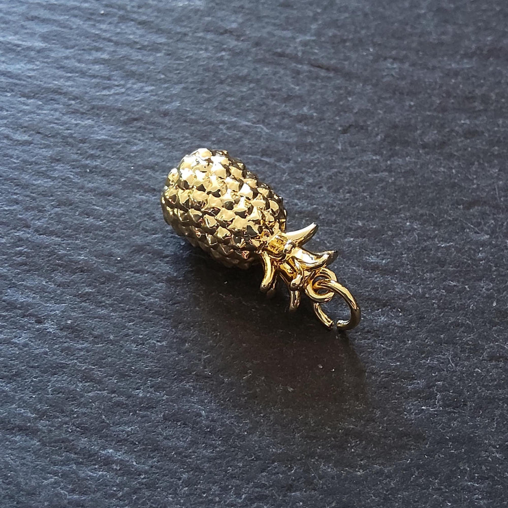 1 or 5 Pineapple Charms Real 18K Gold Plated Solid Brass 18x9x9mm