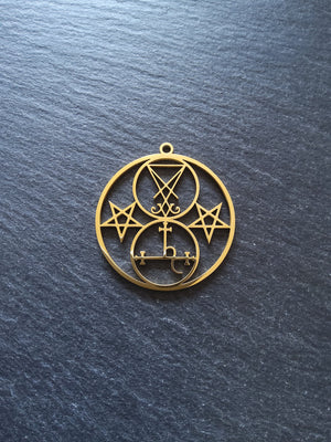1 or 5 Real Gold Plated Stainless Steel Sigil of Lucifer & Lilith Pendants 38x35x1mm
