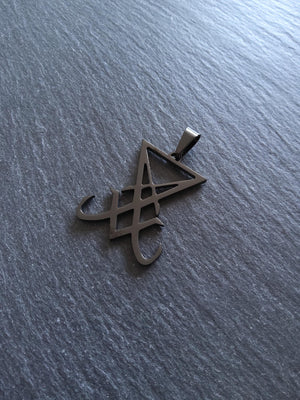 Large Black Stainless Steel Sigil of Lucifer Pendant 36.5x30x2.5mm