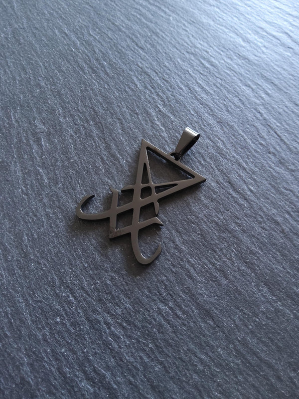 Large Black Stainless Steel Sigil of Lucifer Pendant 36.5x30x2.5mm