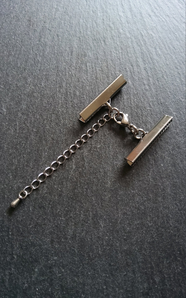 4 or 20 Stainless Steel Crimp End Sets for 30mm (1 3/16 inch) wide Ribbon or Leather
