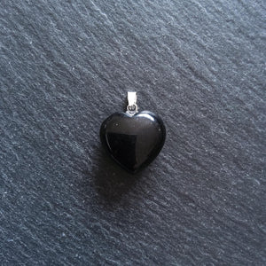 Natural Black Obsidian Heart Pendant with Steel Bail 22x20x9mm