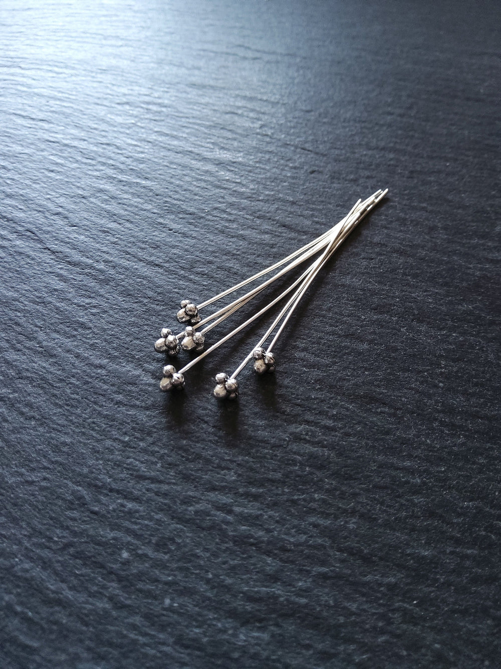 6 or 30 Antique Silver Tone Bali Style Ball Hat Headpins 52mm (2") Long 0.7mm (21 gauge) wide Inactive
