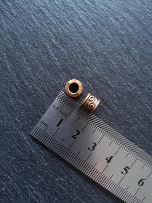 10 or 50 Copper Tone Alloy 9mm Column Spacer Beads Scroll Design 9x7mm Large Hole: 5mm