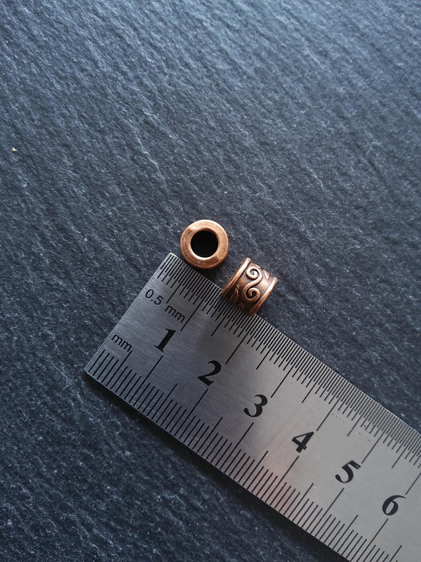 10 or 50 Copper Tone Alloy 9mm Column Spacer Beads Scroll Design 9x7mm Large Hole: 5mm