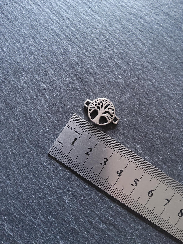 Tree of Life Stainless Steel Connector Charm for Leather Bracelets 15.5x22x3mm Inactive
