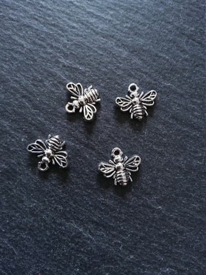 10 or 50 Little Antique Silver Tone Bee Charms 13x11mm