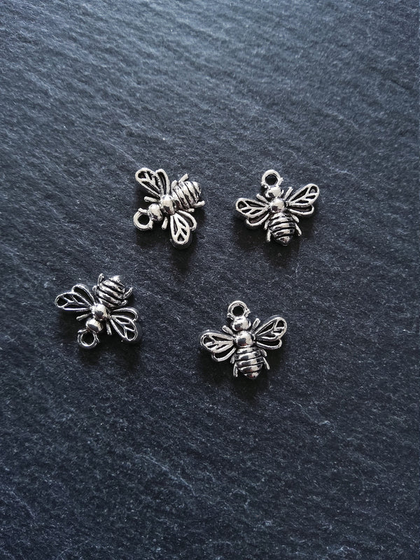 10 or 50 Little Antique Silver Tone Bee Charms 13x11mm