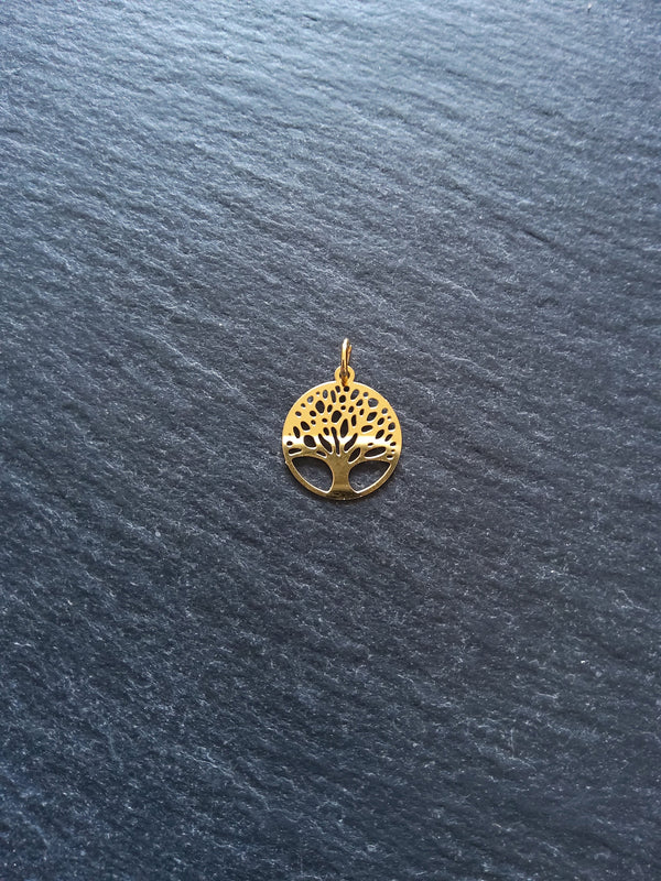 4 or 20 Genuine Gold Plated Stainless Steel Thin Tree of Life Charms 15.5x13.5x0.4mm