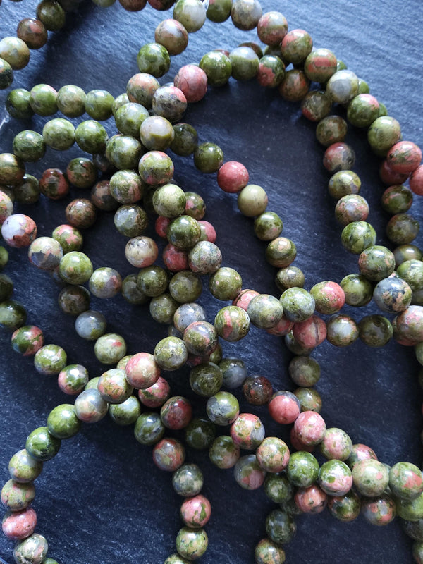 6.5mm Unakite Natural Undyed Green & Pink Round Gemstone Beads Full 15.7 inch Strand