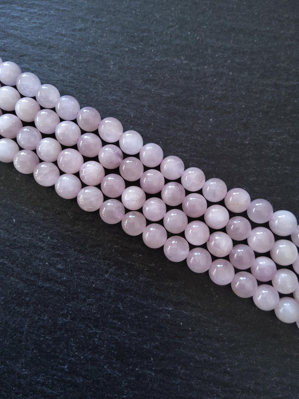 7mm Kunzite Grade AB Natural Pale Lilac Gemstone Beads Undyed Round Full 15 inch Strand