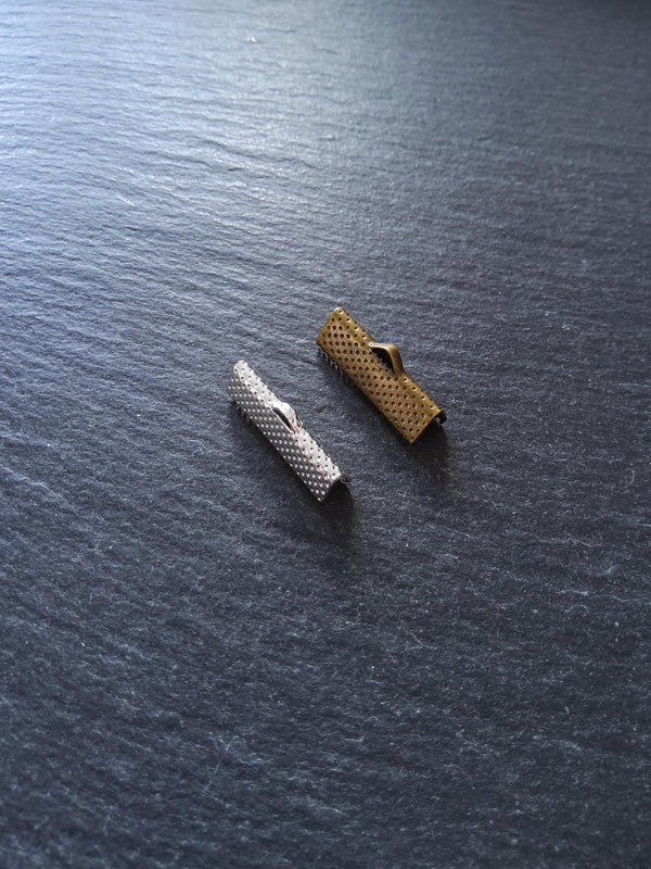 22mm (7/8") Wide Ribbon Crimp Ends 22x8mm Findings Crimps in Bright Silver or Antique Bronze Tone