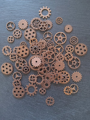 The Antique Copper Steampunk Collection - 100g of Clock Cog Gear Charms (approx. 175 charms)