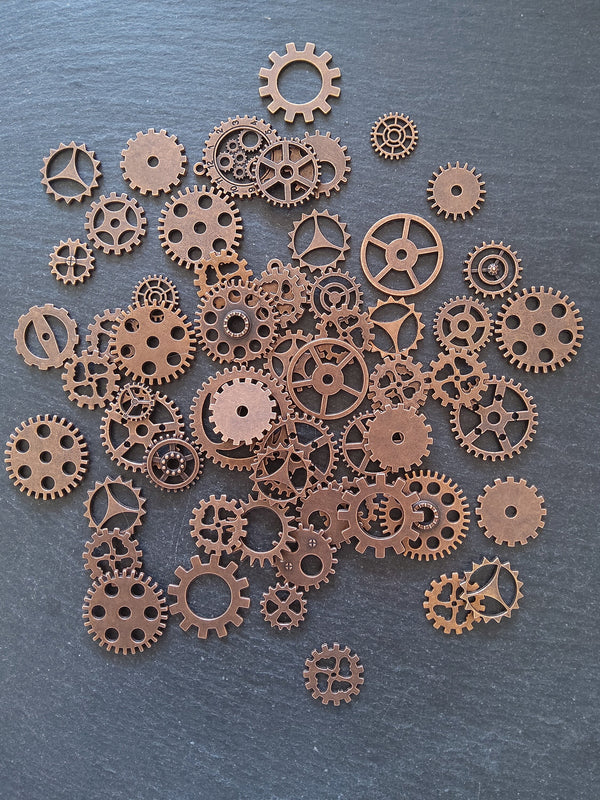 The Antique Copper Steampunk Collection - 100g of Clock Cog Gear Charms (approx. 175 charms)