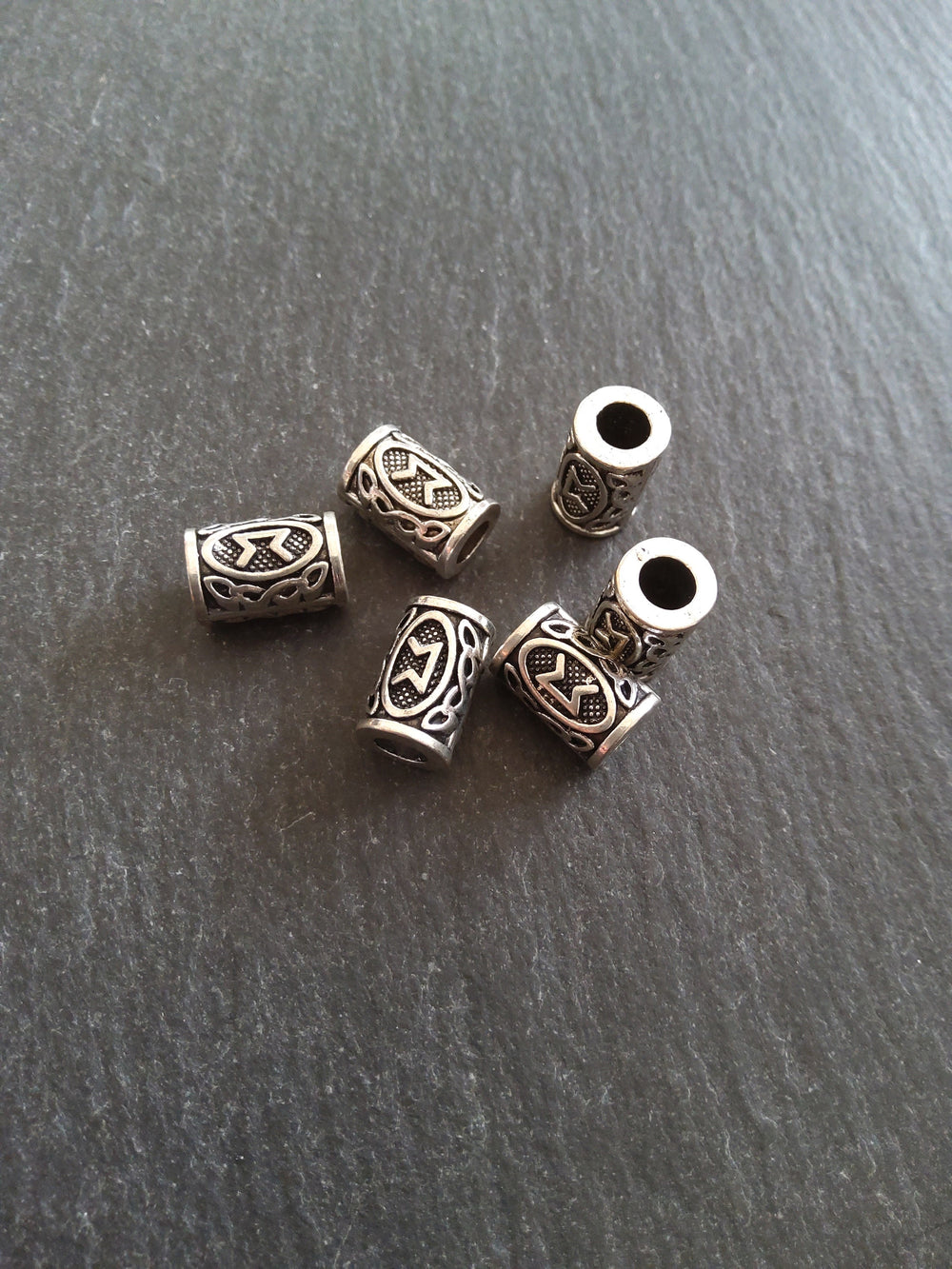6 or 30 Perthro ᛈ Rune Beads Elder Futhark Antique Silver Tone 13x8mm. Large 4.7mm Hole