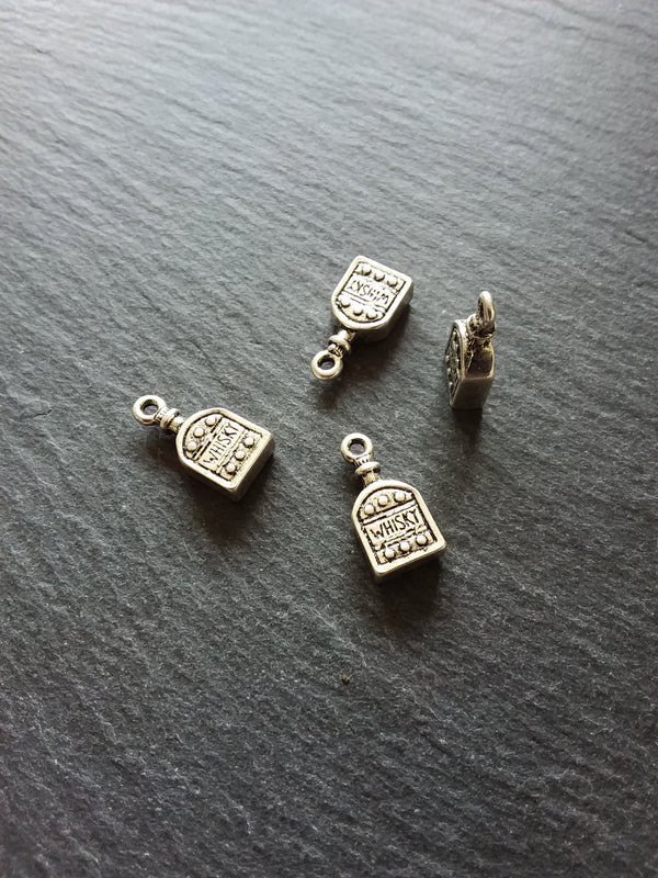 4 or 20 Whiskey Bottle Charms 3D Antique Silver Tone Alloy 18x9x4mm