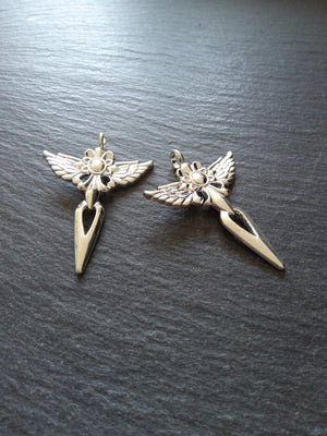 2 or 10 Winged Angel Sword Pendant Silver Plated 48x34mm