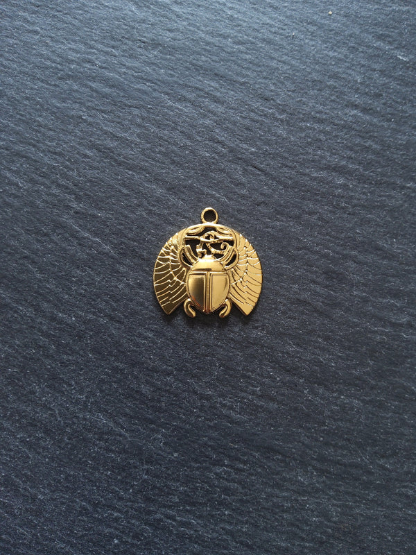 1 or 5 Egyptian Scarab Beatle Charms Real Gold Plated Stainless Steel 25x25x2mm