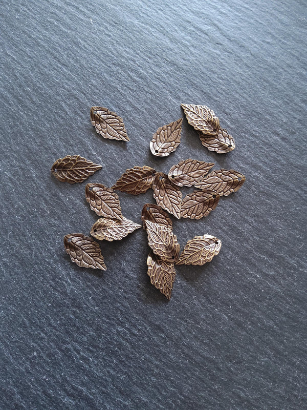 10 or 50 Antique Bronze One Brass Leaf Charms 18x10x1mm