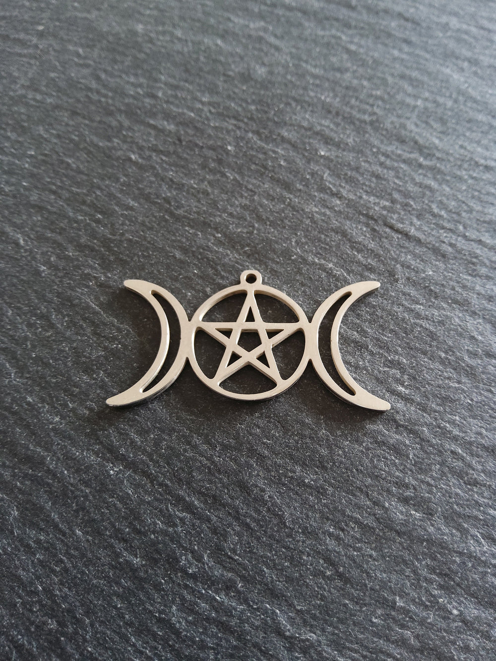 2 or 10 Stainless Steel Triple Moon Pentagram Pendants Flat 35x19xmm