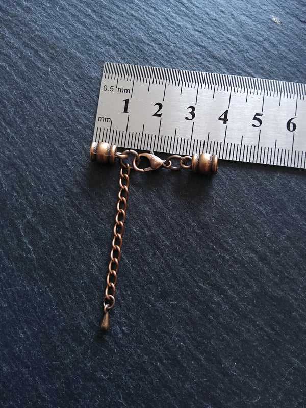 5 or 25 Antique Copper Barrel End Cap Sets for 2.5mm Cord Necklaces with or without Extender Chain (3mm caps)