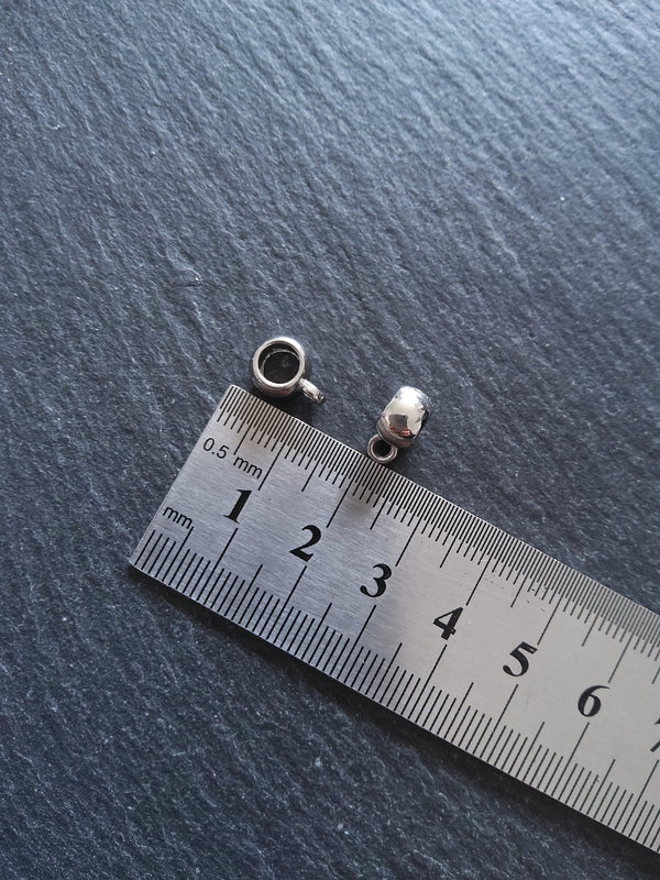 10 or 50 Silver Tone Bail Beads Smooth Plain Metal Alloy 11x8x5mm Large 5mm Hole