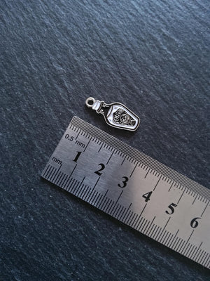 4 or 20 Little Poison Skull & Cross Bones Bottle Charms Silver Tone 23x10mm