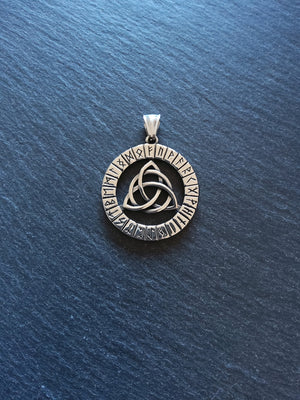 Large Stainless Steel Round Celtic Triquetra & Rune Pendant 38x35mm
