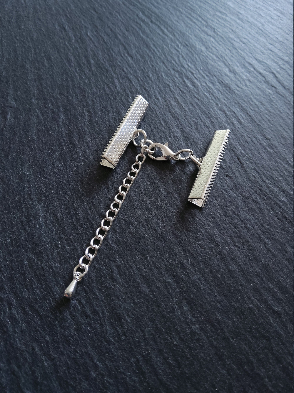 5 or 25 Silver Plated Crimp End Sets for 30mm (1 13/16") Wide Ribbon for Chokers with Extension Chain