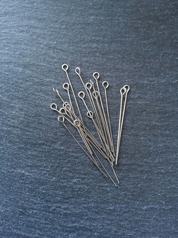 60 or 300 Stainless Steel Eye Pins 40mm Long, 0.7mm wide (21 gauge) - ContentedCatz